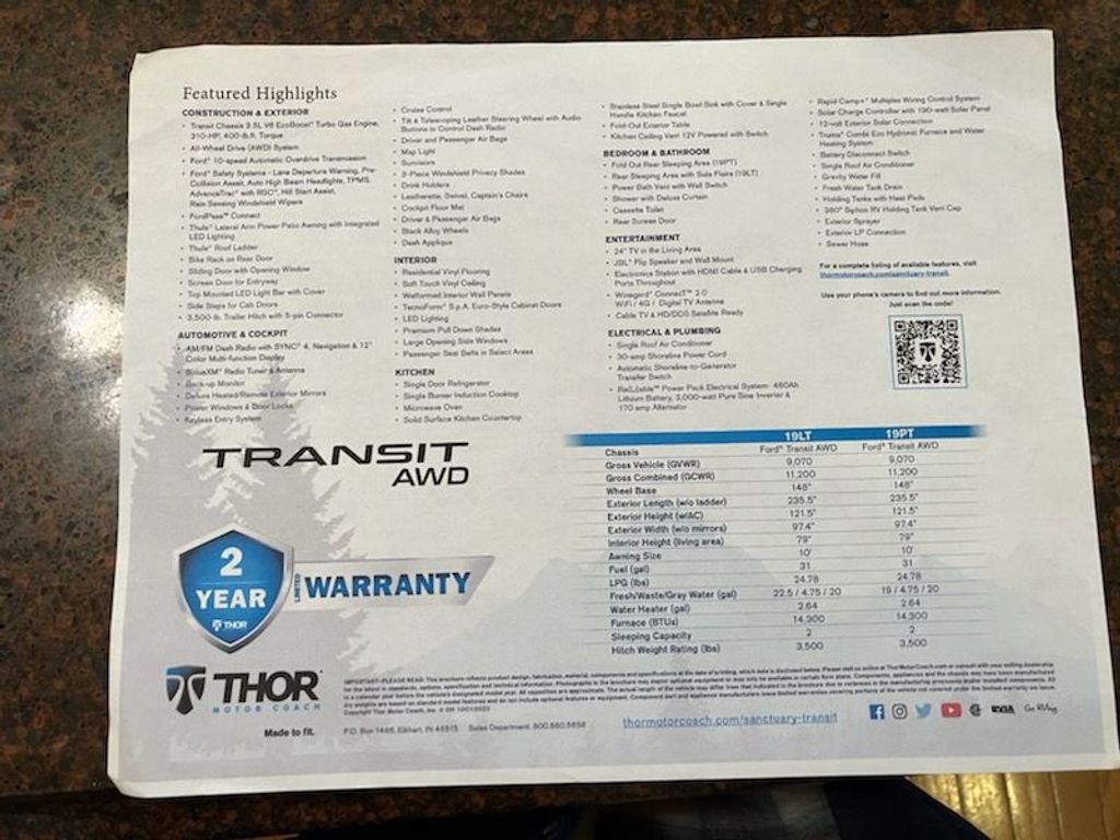 2023 Thor Motor Coach Sanctuary 19PT National Vehicle