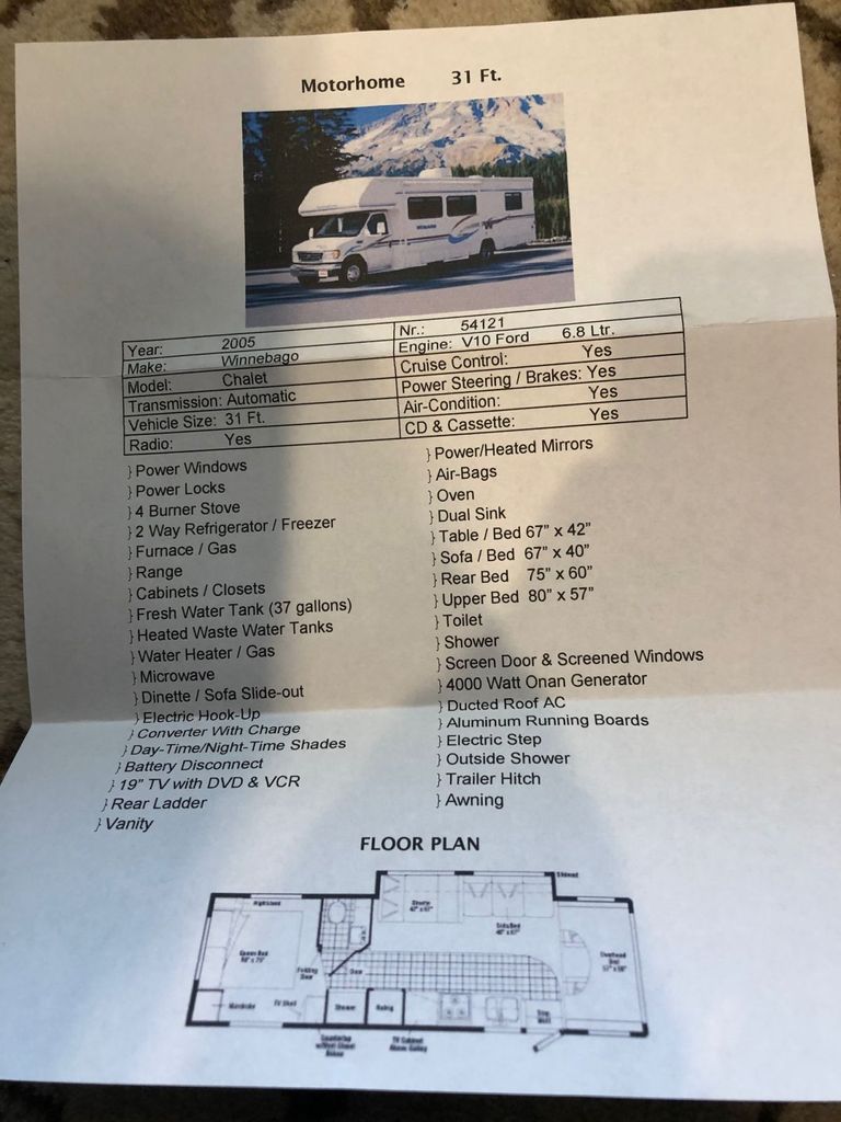 メイプル 2005 Winnebago Chalet 31CR - National Vehicle