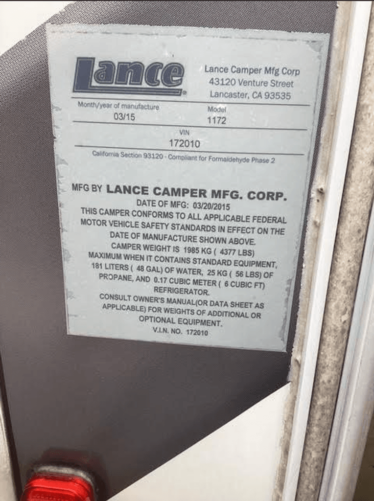 2015 Lance Truck Camper 1172 - National Vehicle