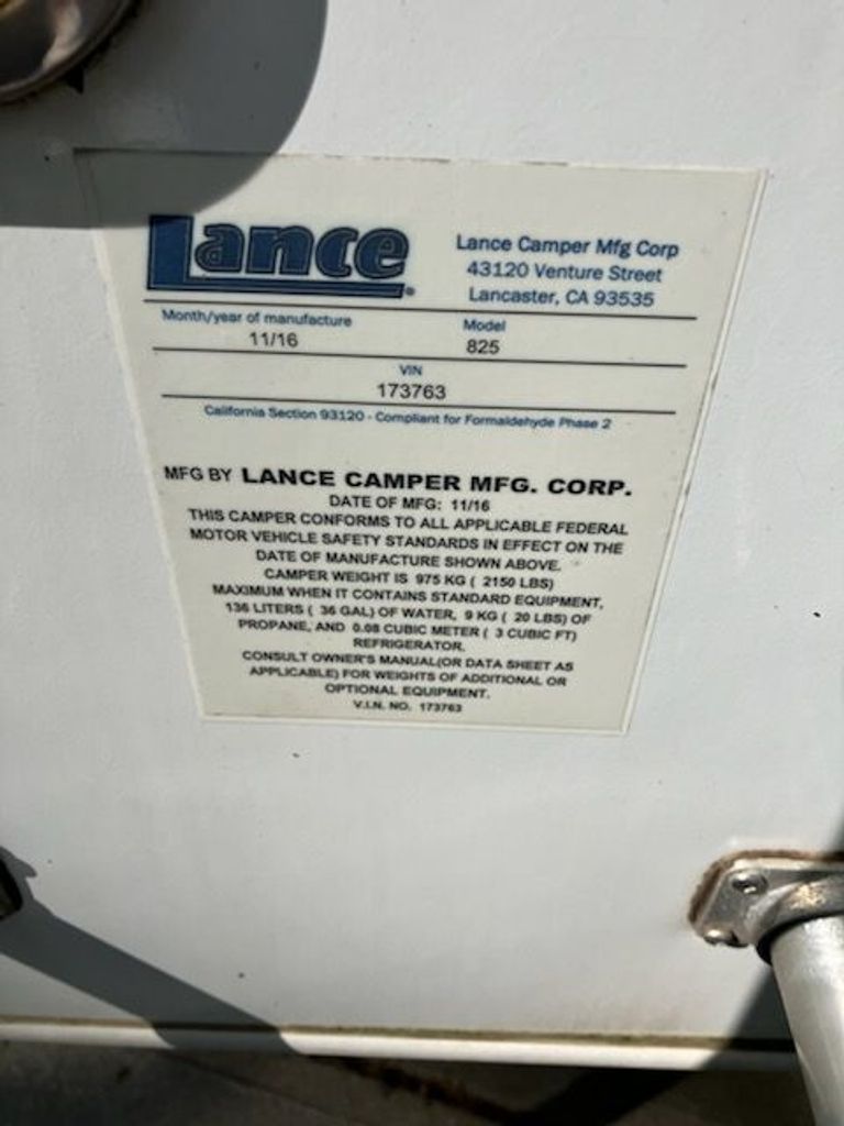 2016 Lance Truck Camper 825 - National Vehicle
