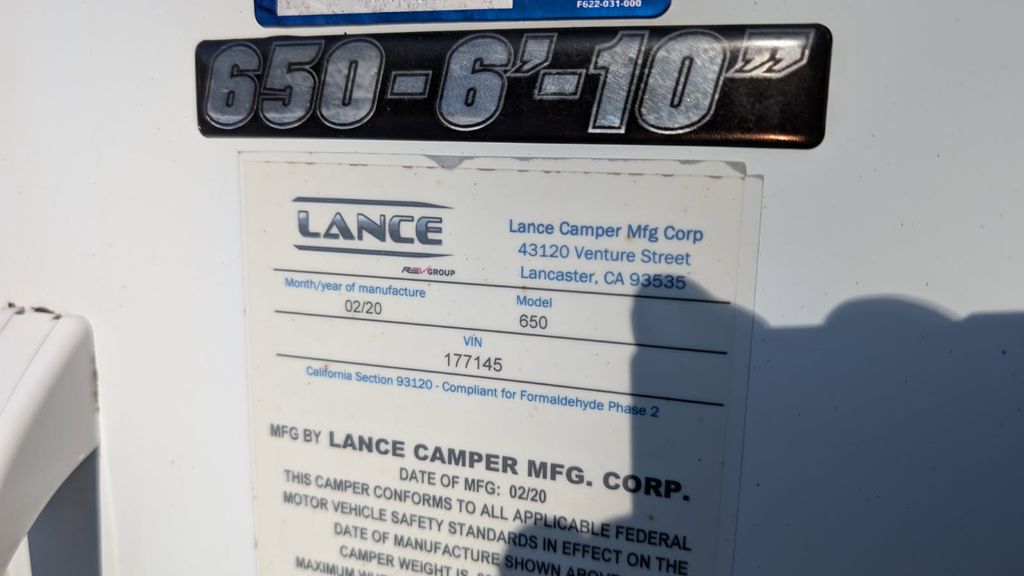 2020 Lance Truck Camper 650 - National Vehicle